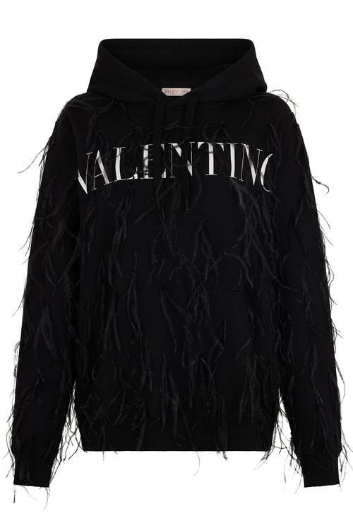 Valentino Garavani Black Hoodie With Hood And Feather Details For A Sporty And Modern Style - XV3MF20Z8410NI