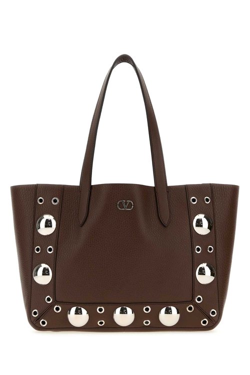 Valentino Garavani Leather Small Nellcã'te Shopping Bag - Brown - 7W2B0R88MJLW04