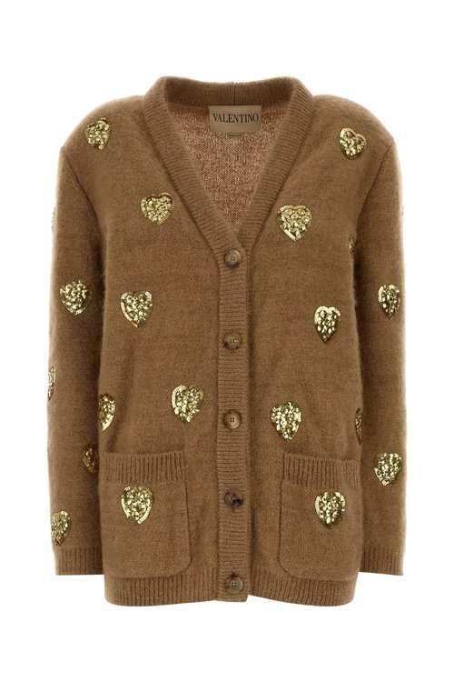 Valentino Garavani Camel Mohair Blend Oversize Cardigan - 7B3KA12K9FSAJW