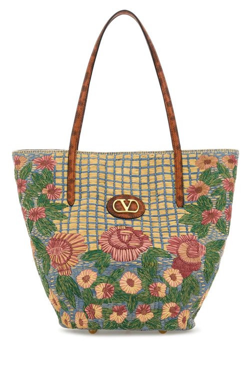 Valentino Garavani Embroidered Raffia Vlogo Signature Shopping Bag - Multi-Color/Yellow - 7W2B0S08ZWAB9X