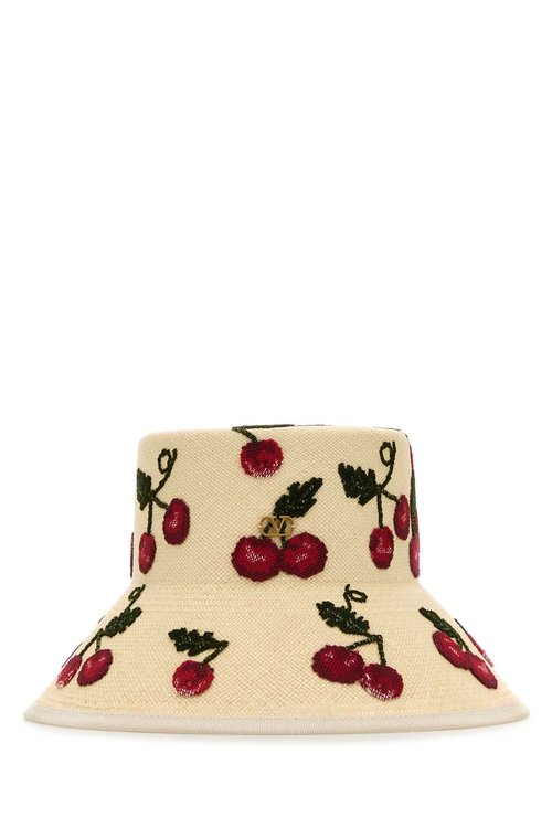 Valentino Garavani Embroidered Straw Cherryfic Hat - 6W0HGA40KRIBXX