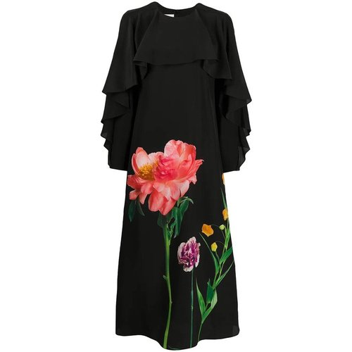 Valentino Garavani Floral Print Detail Midi Dress - Black - UB0VAU25616K92