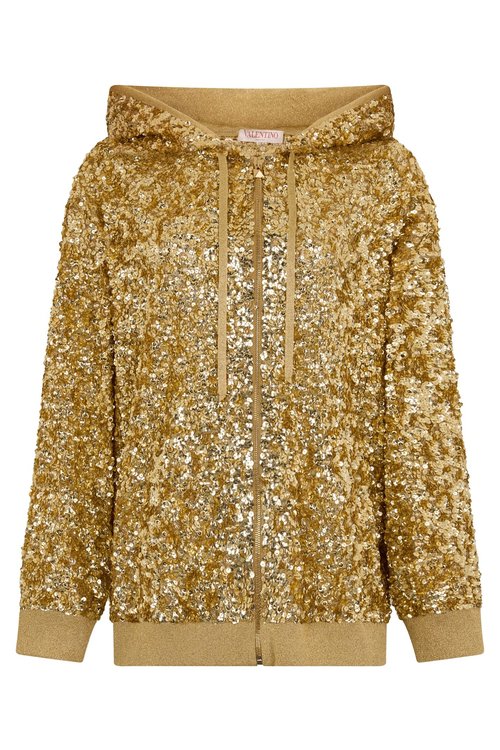 Valentino Garavani Golden Hoodie With Rhinestones, Comfort And Style - 2B3MF21J7S3L01
