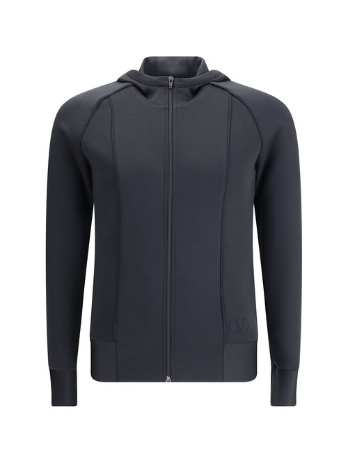 Valentino Black Neoprene Embossed VLogo Hoodie - Nero - 7V0MF29QB6G0NO