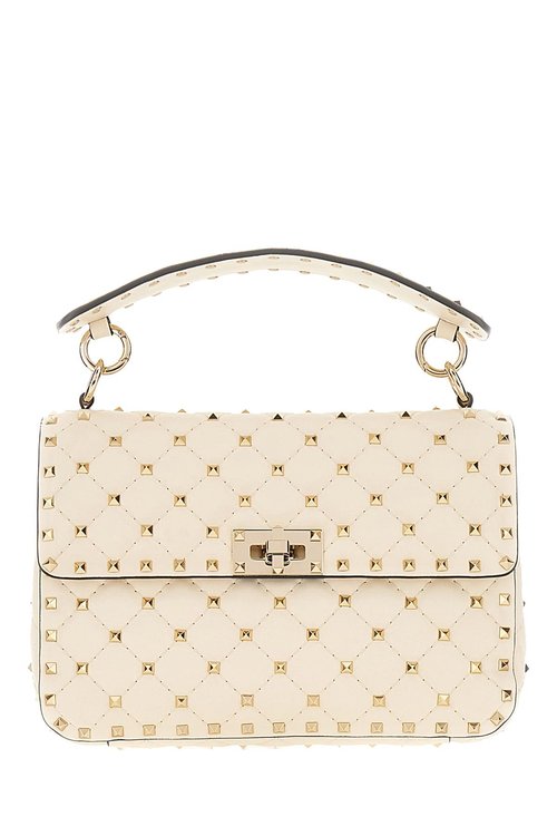 Valentino Garavani Ivory Nappa Leather Medium Rockstud Spike Handbag - White - 7W2B0122NAPI16