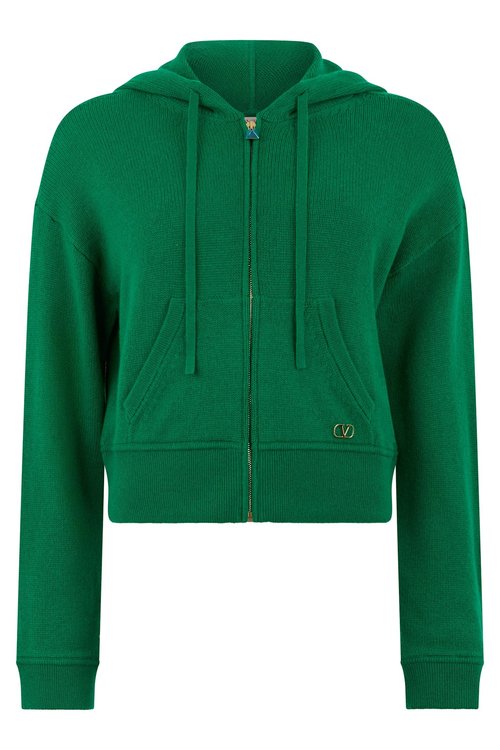 Valentino LogoPlaque Cashmere Hoodie - Green - 2B3KE02J7R7FB0