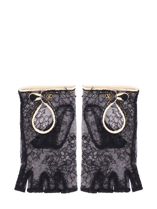 Valentino Garavani Lace Gloves With Leather Profiles - 7W2GD00MXQSDUY