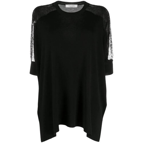 Valentino Garavani Lace Panel Detail Knitted Top - Navy Blue/Black - UB3KC15Z5MHC98