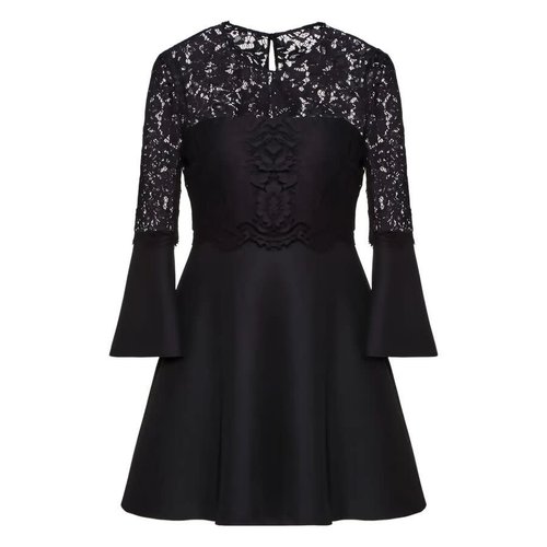 Valentino Garavani Lace-Paneled Flared Dress - Black - TB3VAQ403600NO