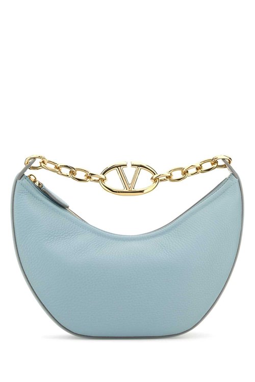 Valentino Garavani Light Leather Small Hobo Vlogo Moon Handbag - Blue - 5W2B0Q42JDKZJ4