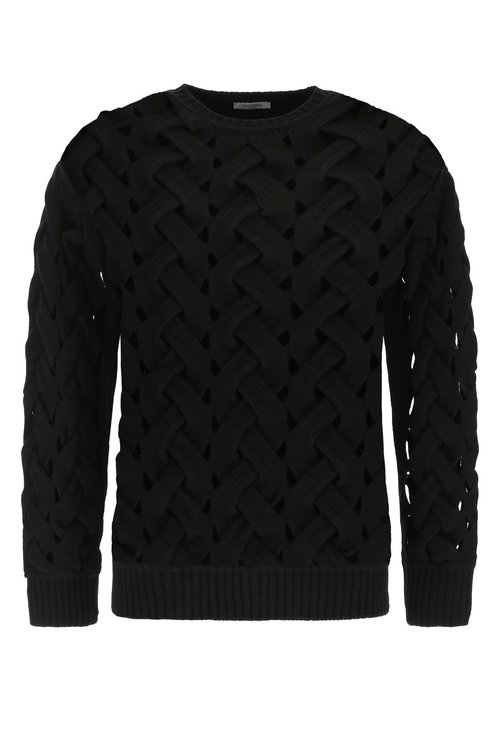 Valentino Woven Knitted CrewNeck Jacket - Black - WV0KC16H7T80NO