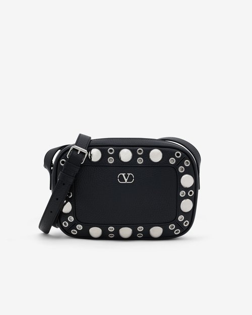 Valentino Garavani Nellcôte Leather Shoulder Bag - Black - 7Y2B0R74MJL