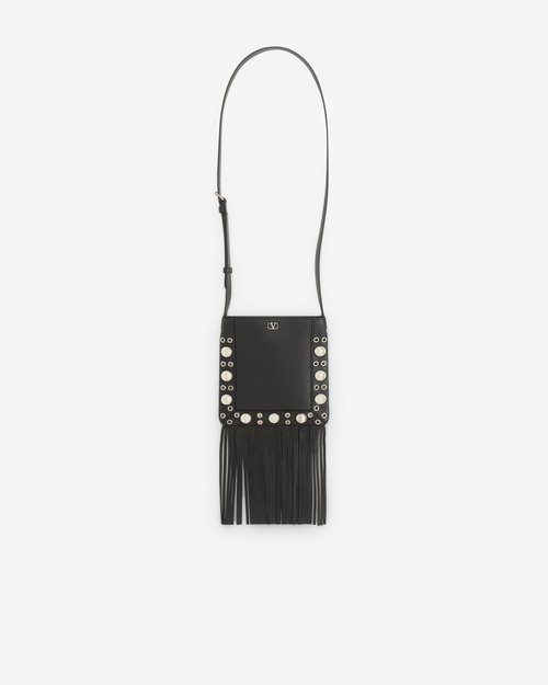 Valentino Garavani Nellcôte Leather Small Shoulder Bag With Fringes - Black - 7Y2B0R34MJL