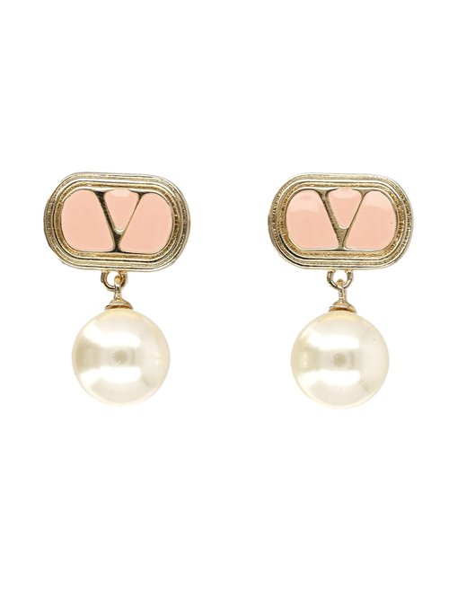 Valentino Garavani Ovalette Enamel Metal Earrings With Pearl - 7W2J0X91LTDBYT