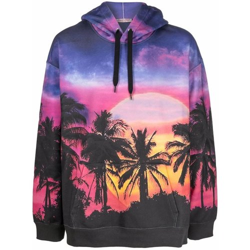 Valentino Garavani Palmscape-Print Drawstring Hoodie - Blue - XV3MF18I850Z44