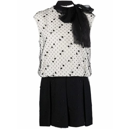 Valentino Garavani PussyBow Polka Dot Dress - Black/Ivory - WB0VAX361CF0NA