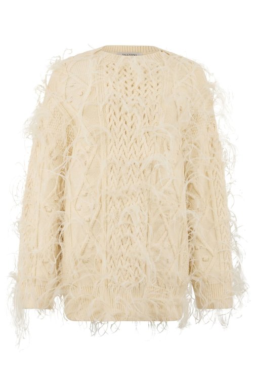 Valentino FeatherEmbellished Wool Jacket - Neutrals - WB0KC25U6SMA03