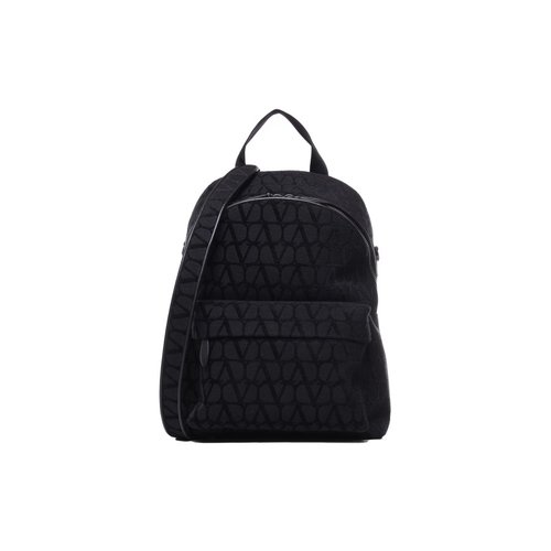 Valentino Garavani Toile Iconographe Backpack In Toile Iconographe With Leather Details - Black - 3Y2B0C25JXD0NO
