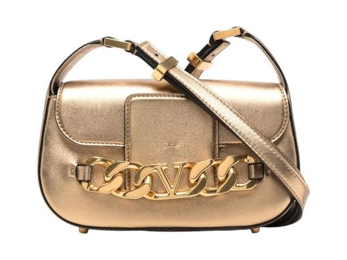 Valentino Garavani Vlogo Chain Leather Leather Shoulder Bag - Gold
