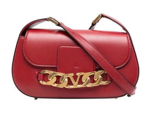 Valentino Garavani Vlogo Leather Shoulder Bag - Red