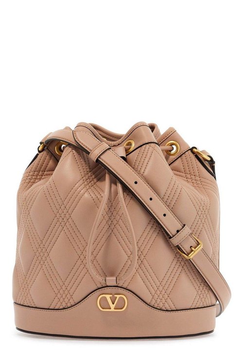 Valentino Garavani Vlogo Plaque Drawstring Quilted Shoulder Bag - Blue/Pink - WB0R01MICGF9
