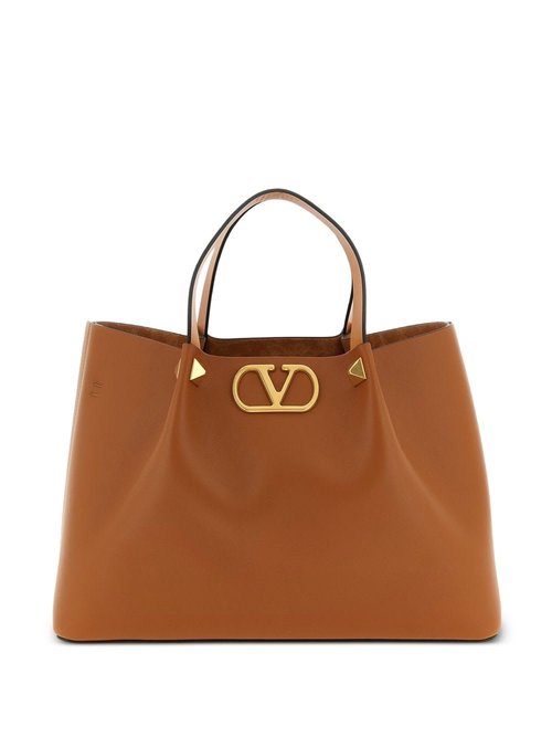 Valentino Garavani Vlogo Signature Medium Leather Tote - Brown - WB0T01LSXCAC