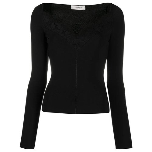 Valentino LaceTrim Fitted Jacket - Black - UB3KC16X5RV0NO