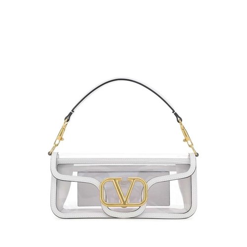 Valentino Loco Foldover Top Shoulder Shoulder Bag - Gold/White