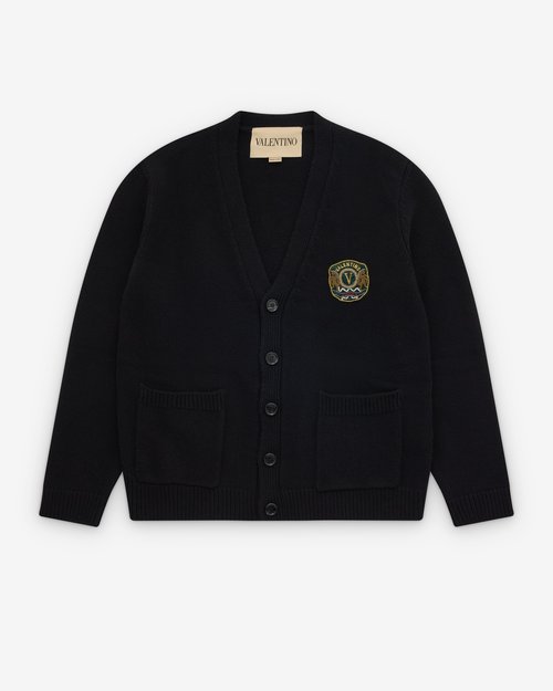 Valentino Logo Patch Cardigan - Black - 8V3KA06BBCK