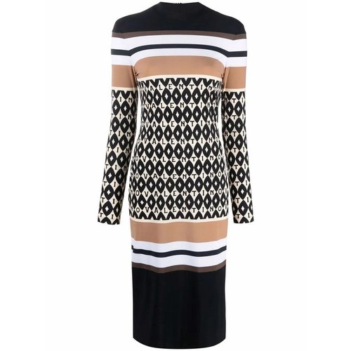 Valentino LogoPattern Striped Dress - Black - WB3MJ03L6KU247