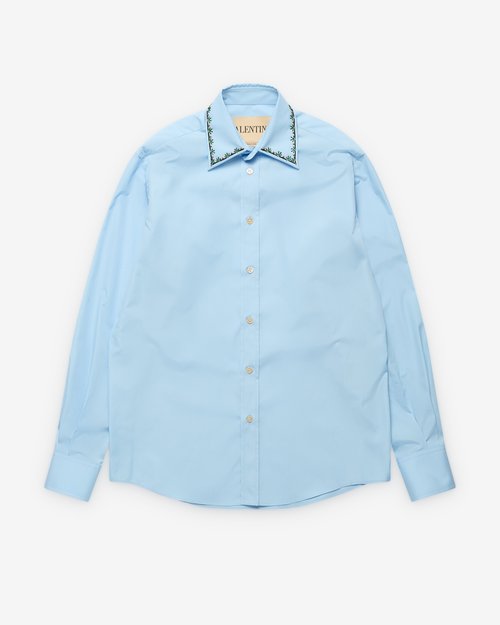 Valentino Long Sleeve Embroidered Shirt - Blue - 8V3ABS87B57