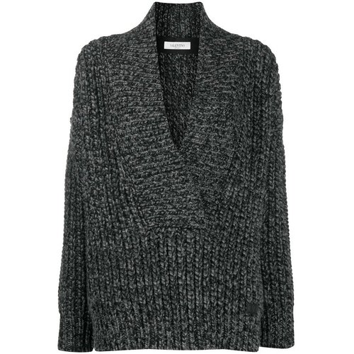 Valentino Oversized MelangeKnit Jacket - Black - UB0KC18M5YWG51