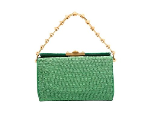 Valentino Rockstud Beaded Leather Bag - Green