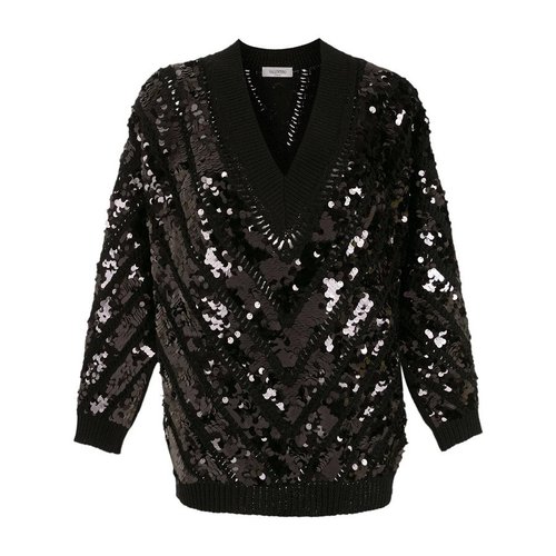 Valentino SequinEmbellished VNeck Jacket - Black - UB3KC14V5S50NO