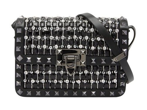 Valentino Small Rockstud Rhinestone Shoulder Bag - Black