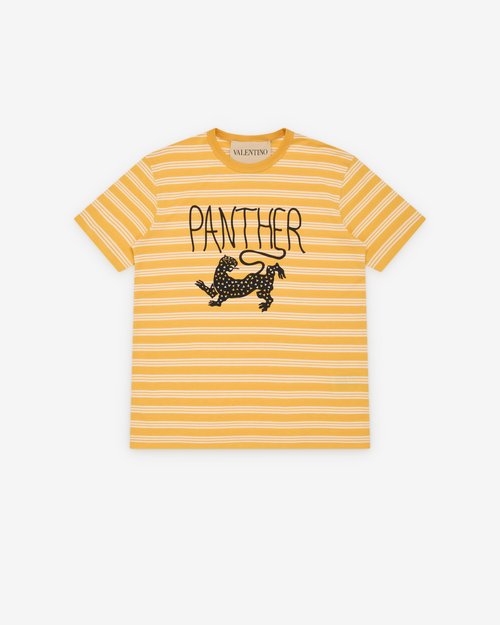 Valentino Striped Panther T-Shirt - Yellow - 8V3MG17EBC4