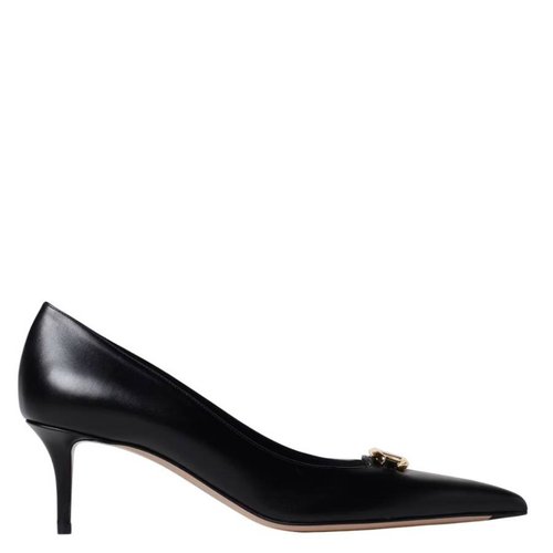 Valentino VLogo Pointed-Toe Calfskin Pumps - Black/Gold Tone - 5W2S0JE1EEY0NO
