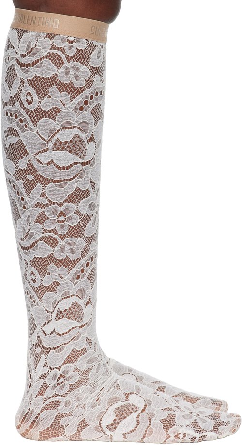 Valentino White Rebrode Lace Socks - A03 Avorio - 6B0KI03R9BT