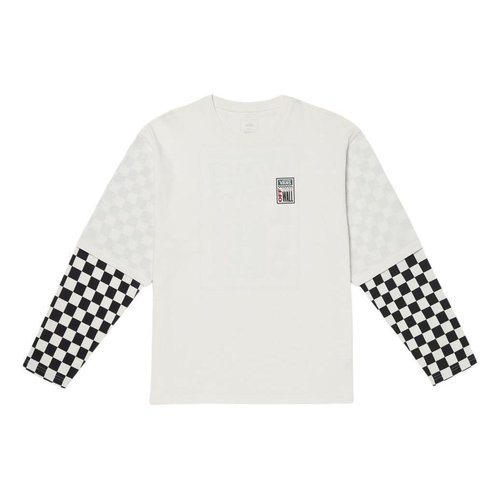 Vans Spaced Out Logo Checker Pearl Long Sleeve T-Shirt - White - VN000GNWFS8