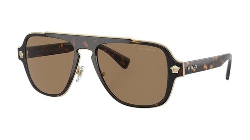 Versace 2199 1252LA Aviator with Polarized Lens Sunglasses - Havana - VE_2199-1252LA_56MM