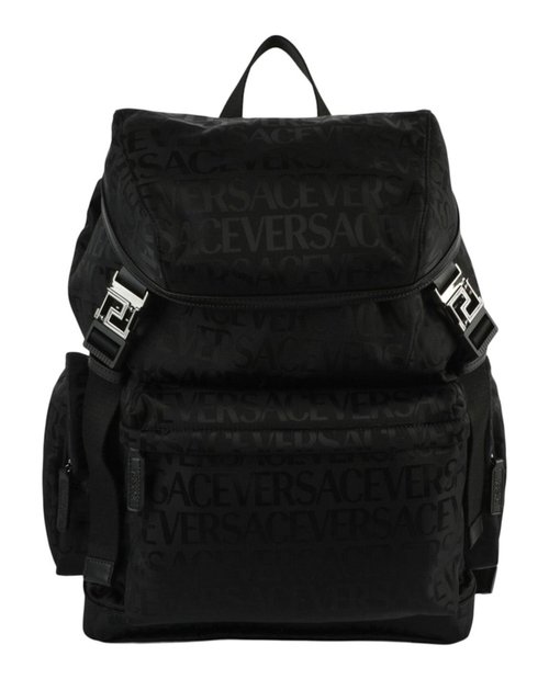 Versace All Over Logo Nylon Backpack - Black