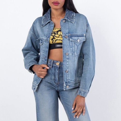 Versace Barocco Denim Trucker Jacket - Blue/Two Tone - 1019590-1A14195-MEDIUM BLUE