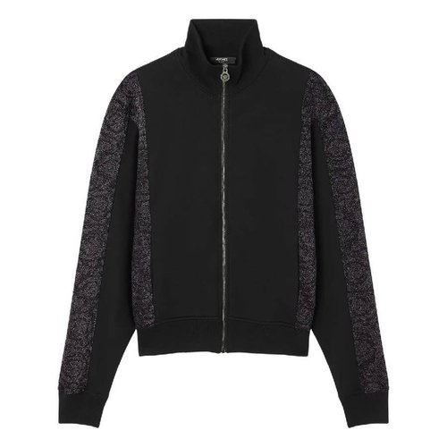 Versace Barocco Jacquard Lurex Zip Sweatshirt - Black - 1018863-1A12659-BLACK