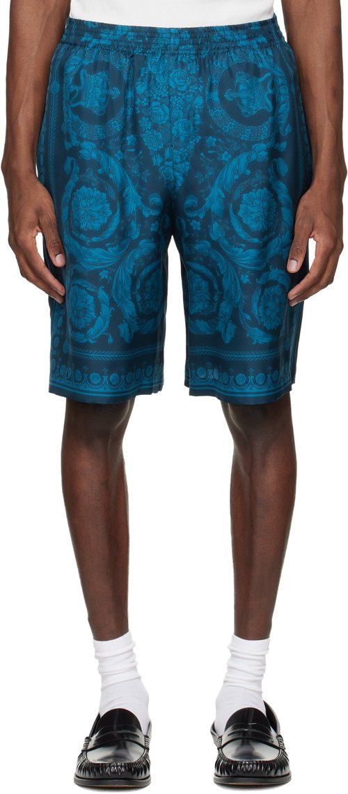 Versace Barocco Silk Shorts - Blue - 1002476-1A1355_5UH90