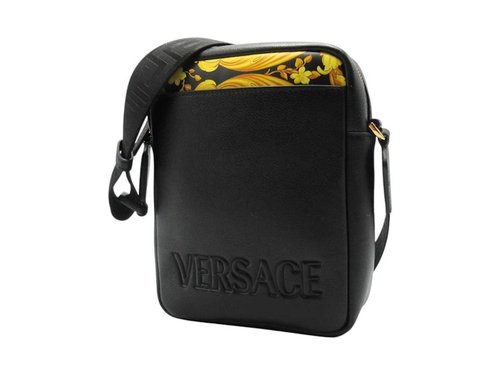 Versace Baroque Leather Print Crossbody Bag - Black/Yellow