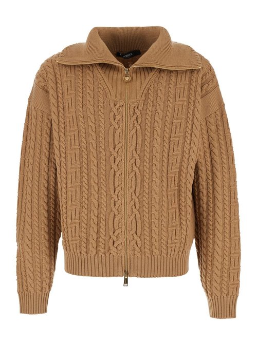 Versace Beige Turtleneck Sweater With Zip Closure And Medusa Head Embroidered On The Back In Virgin Wool Man - 1021793-A1635_1KD60