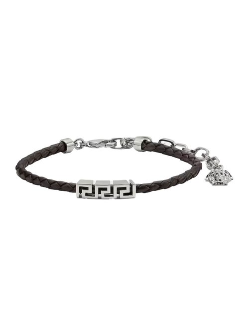 Versace Black Bracelet With Metal Plate And Pendant Detail In Leather Man - 1022792-A0063_1NB2P