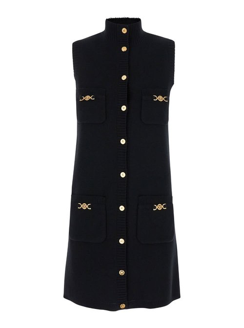 Versace Black Mini Sleeveless Dress With Medusa Detail In Knit - 1015759-A11287_1B000