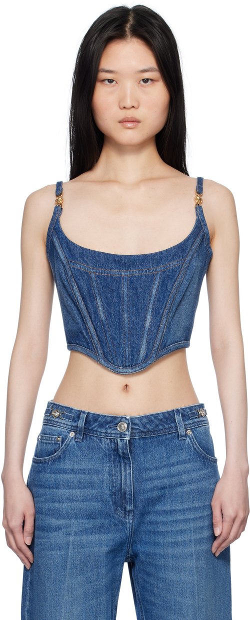 Versace Blue Medusa '95 Denim Tank Top - Medium Blue - 1016275_1A07079_1D0301D030