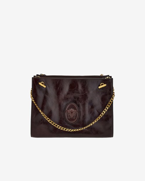Versace Cabine Leather Shoulder Bag - Brown/Gold - 1023247-1A17428-1NM1
